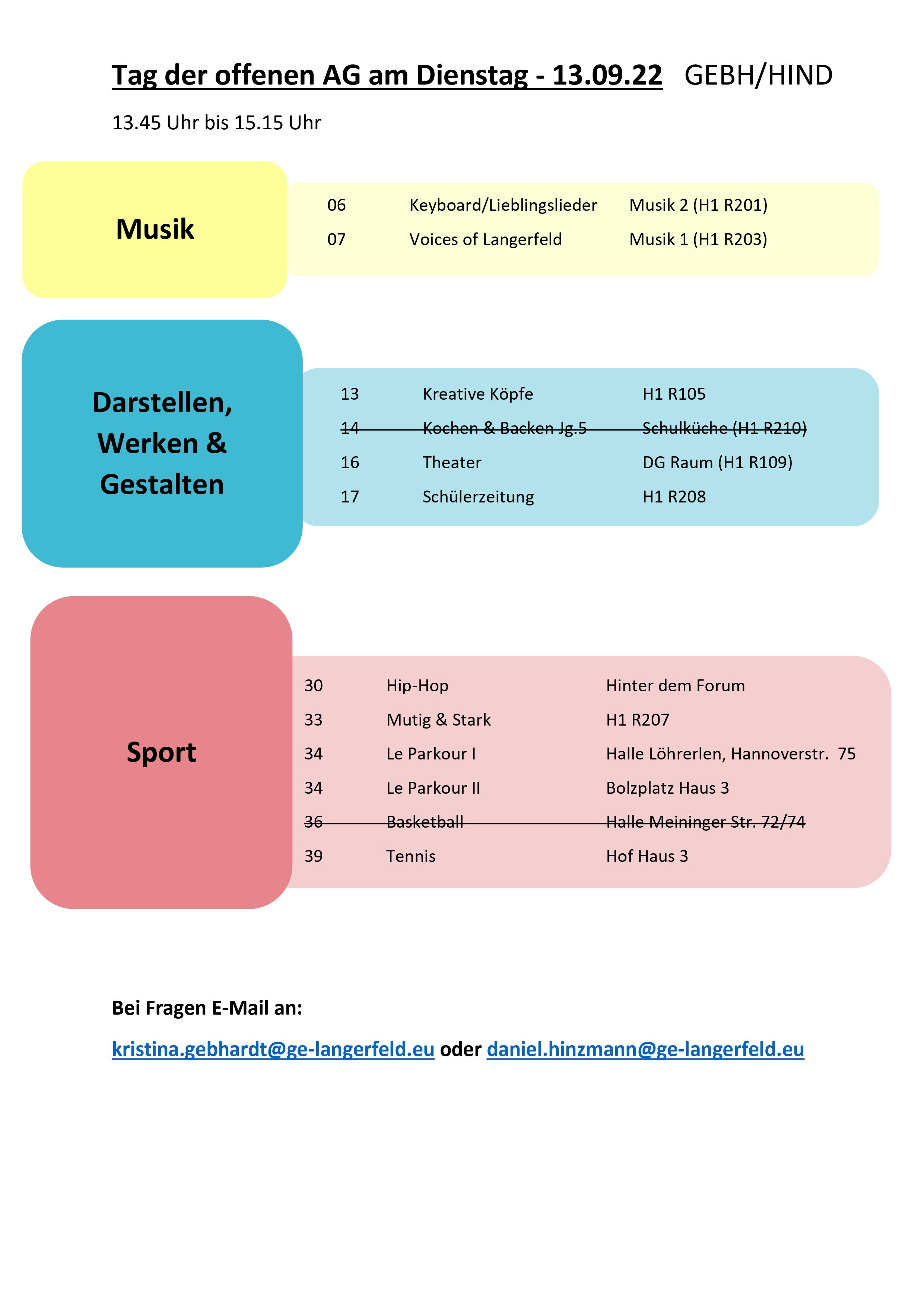 Tag der offenen AGen - Jg. 5 am Dienstag