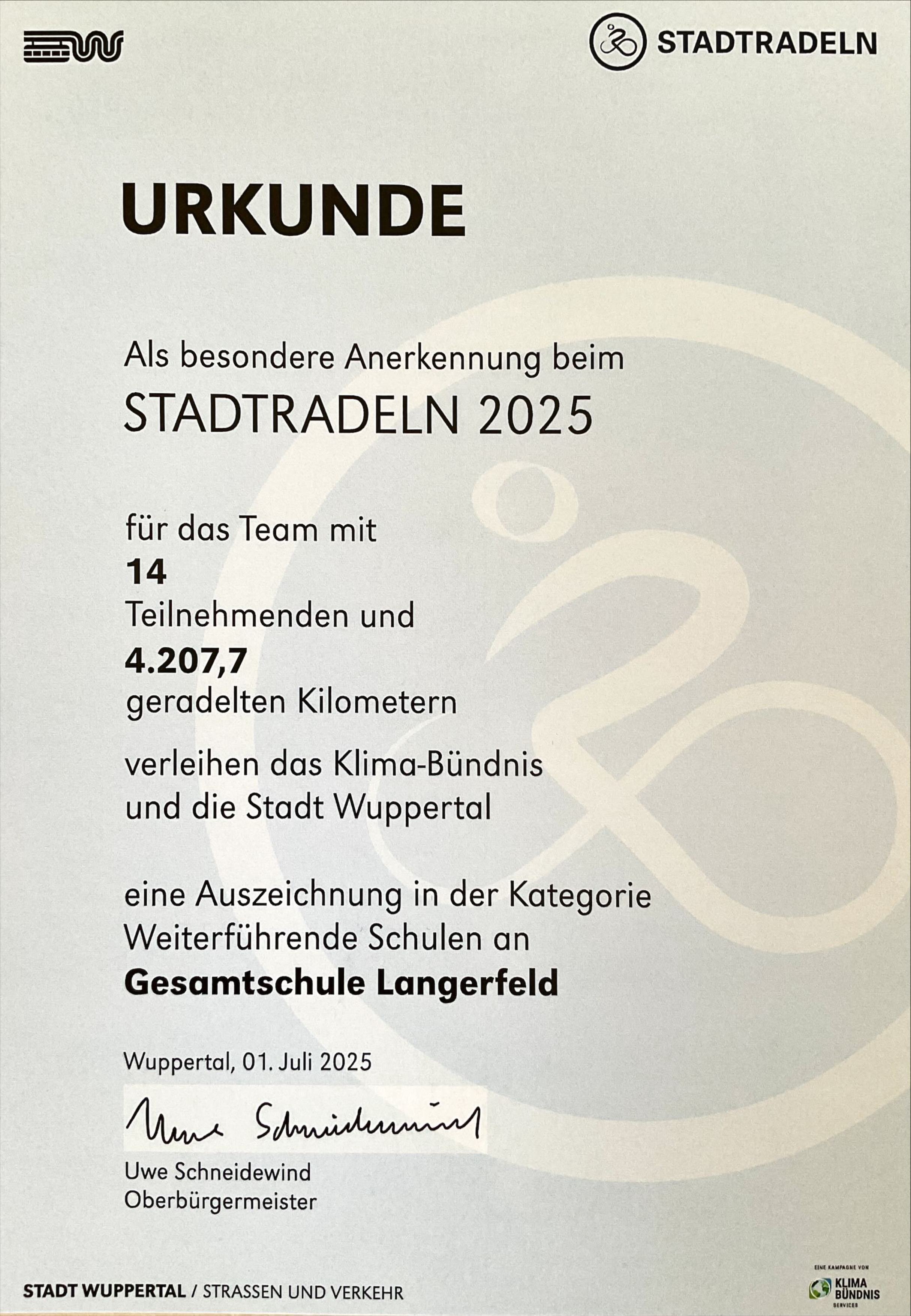 Gesamtschule Langerfeld tritt kräftig in die Pedale
